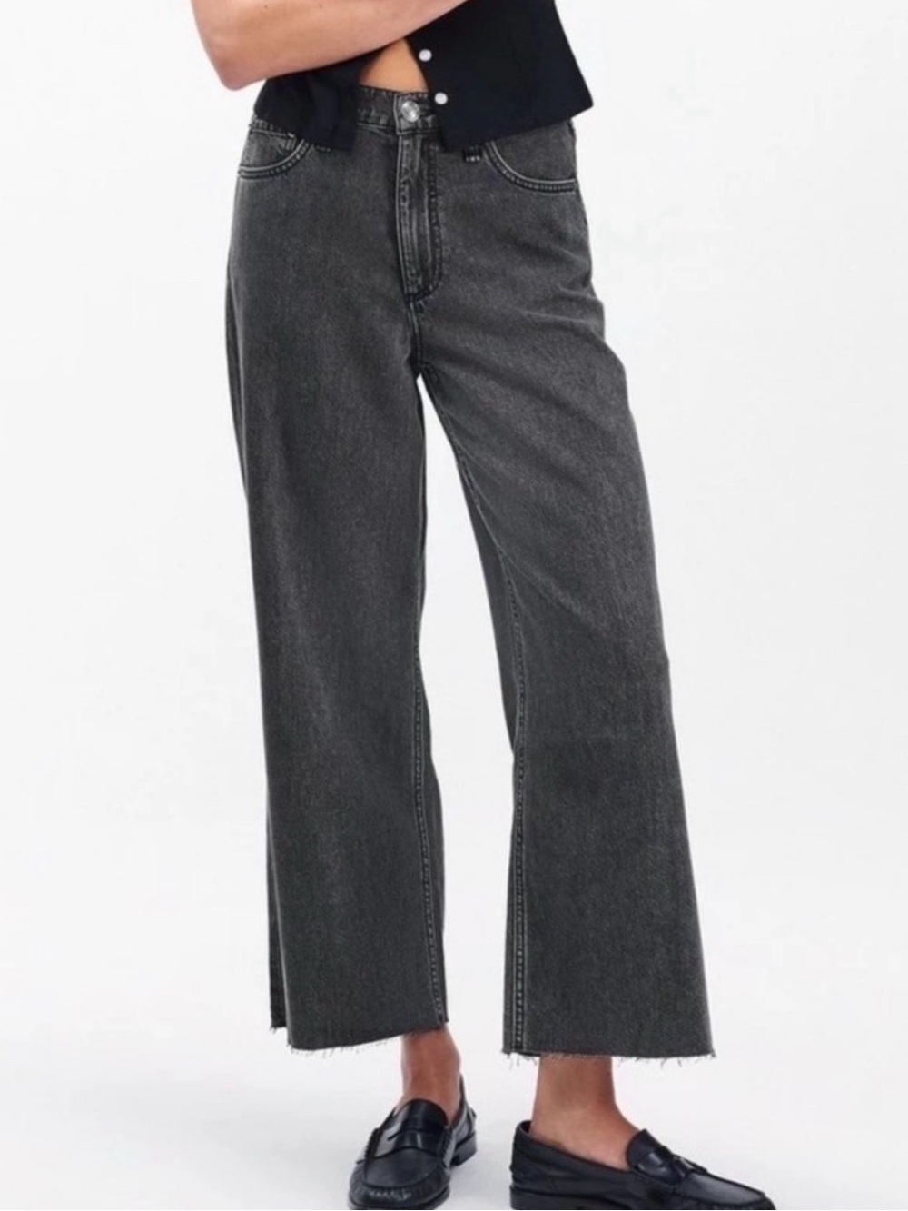 Rag & Bone Andi Jeans Women's Size 31 NWT High Rise Wide Leg Ankle Raven Black